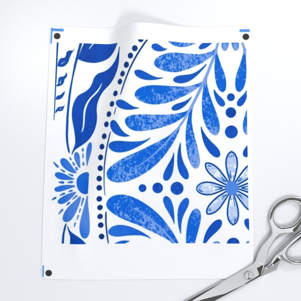 Art Nouveau Floral Botanical Classic Traditional Faux Tiles Mediterranean Damask Blue And White Spring Summer Large Scale Custom Printed Fabric by Spoonflower Various Fabrics by the Yard or Fat Quarter